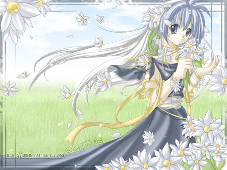 Maiden in the Field - anime, anime girl, female, hot, girl, cute, flower, sexy