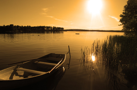 Sunset - lakes, nature, trees, boats, sunsets