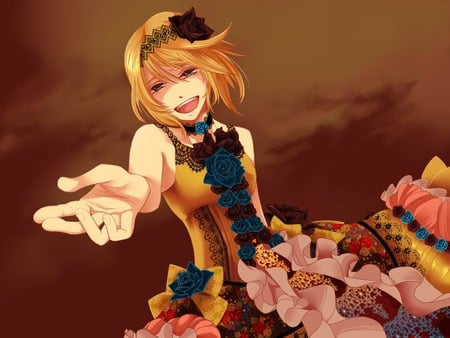 Kagamine Rin - sexy, kagamine rin, girl, blue eyes, blonde hair, vocaloid, anime, short hair, cute, dress