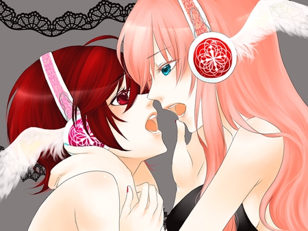 Luka & Meiko - girls, sexy, headphones, vocaloid, megurine luka, anime, meiko, cute