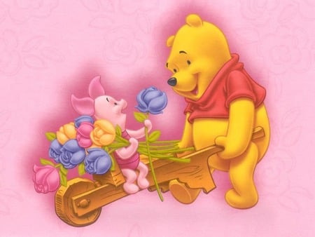 winnie the pooh - bear, piglet, pooh, pink