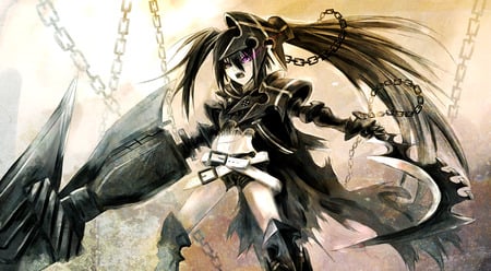 I.BRS - insane black rock shooter, girl, anime, long hair, purple eyes, black hair