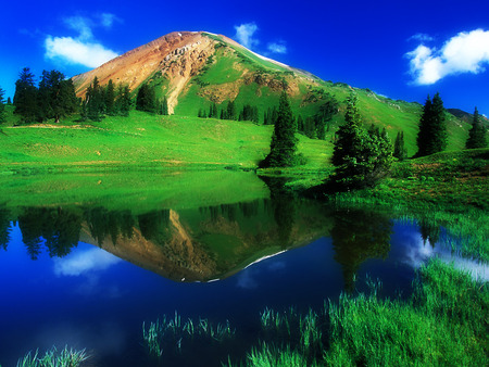 !.......! - nature, lakes, sky, trees, blue, green, mountains