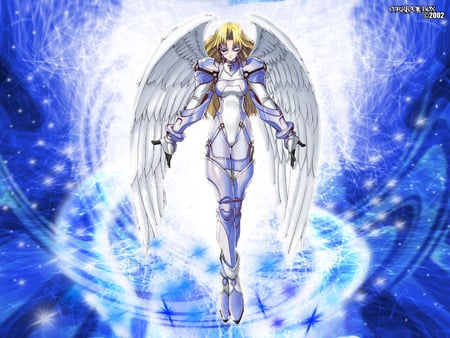 Mechagirl Angel - sexy, hot, angel, female, girl, light, magic, anime girl, fantasy, white, wing, blue, anime, cute