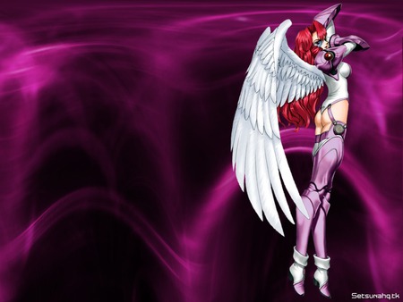 Mechagirl Angel - sexy, hot, girl, angel, female, anime girl, black, fantasy, white, purple, dark, pink, wing, anime, cute