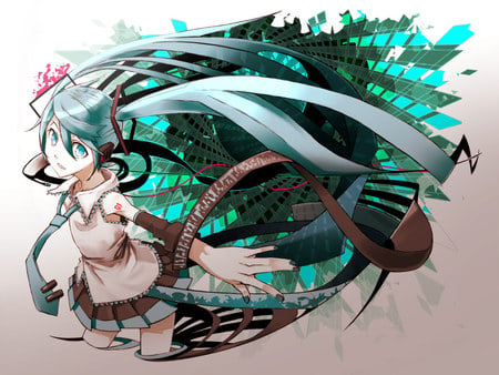 miku hatsune - green, miku hatsune, vocaloid