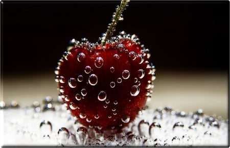 BUBBLY CHERRY - water, photography, macro, bubbles, fruit, apple