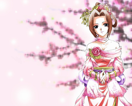 Sexy Pink Kimono with Flower - flower, rose, pink, cute, hot, anime, anime girl, girl, sexy, female, kimono