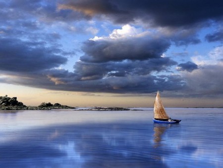 BLUE LAKE - sail, water, blue, boat, lake