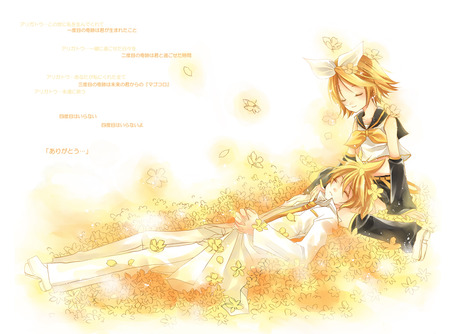 Len & Rin - anime, vocaloid, girl, kagamine len, blonde hair, short hair, boy, kagamine rin, cute, brothers, blue eyes