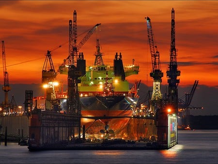 Shipyard in Night - picture, shipyard, in night