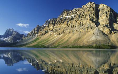 Bow lake rockies - reflections, sky, lake, mountain, blue