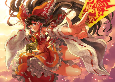 Anime - hakurei, sarashi touhou, reimu ofuda