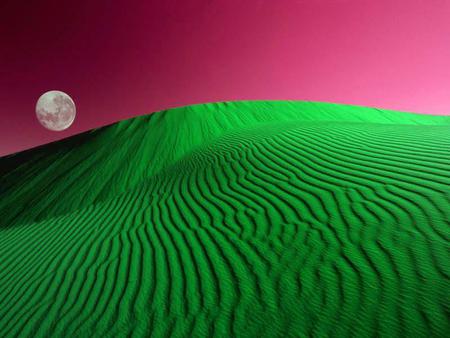 Field - sky, pink, field, moon, abstract, green