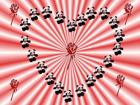 Heart - roses, abtract, heart, pandas