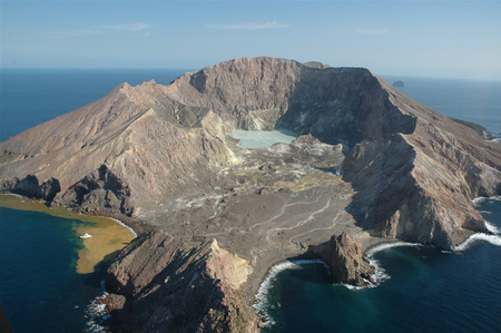 White island - volcano, lake, sulphur, white boat