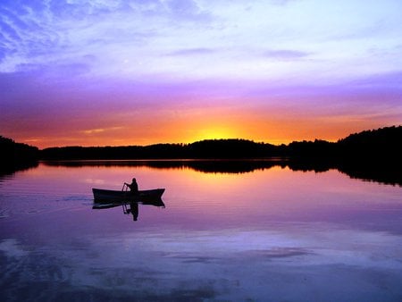 Land of Thousand Lakes - lagoon, thousand, rivers, sunlights, scene, scenario, land, plants, nice, sunrises, paysage, stones, nature, lakes, reflections, yellow, coast, blue, amazing, boat, landscape, sunsets, forests, purple, mirror, red, sky, water, beautiful, photography, reflected, cool, orange, awesome, lagoons