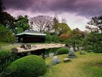 Japanese garden with house