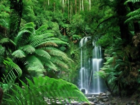 Tropical falls landscape pictures . jpg - greens, tropical, water, nature