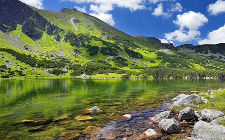 mountain lake - lake, rocks, water, landscape, wonderful, mountain, green