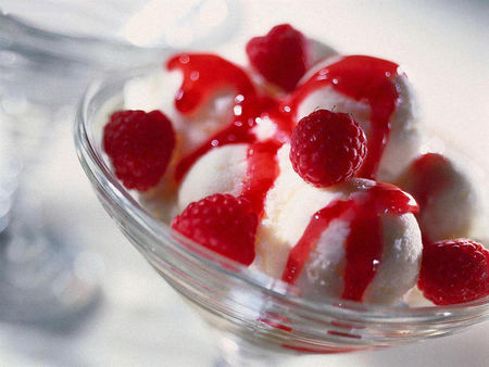 Ice Cream With Raspberry - ice cream, white, red, raspberry