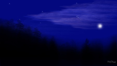 Memories of Then - widescreen, clouds, moon, trees, stars, firefox persona, sky