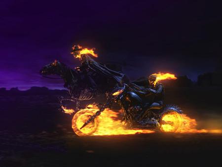 Riders Of Fire - flames, motorcycle, fantasy, fire, cg, art, abstract, inferno, horse, 3d, rider