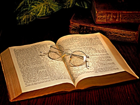 Knowledge - art, abstract, glasses, desk, plant, books, fantasy