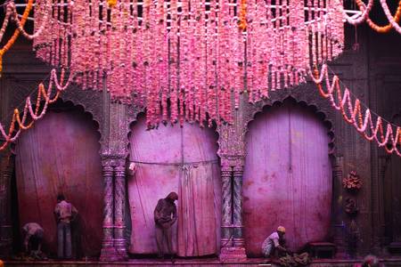 Bankey Bihari Temple - architecture, pink, temple, bankey, bihari, buildings