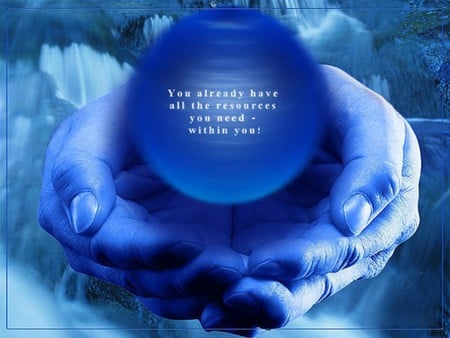 IN YOUR HANDS - hands, words, world, blue