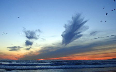 peaceful view - beach, peaceful, water, sunset, evening, clouds, sly, blue, sea