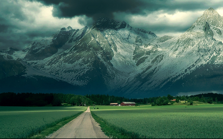 beautiful landscape - vegetation, beautiful, evening, road, landscape, stormy, grass, mountains