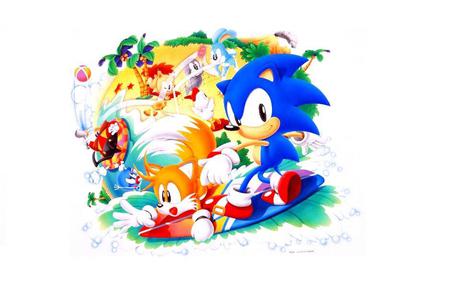 Chilli'n on the beach - tails, water, sonic, colorful pic, blue sky, sand, salt water, waterfall, tails da fox, video games, segulls