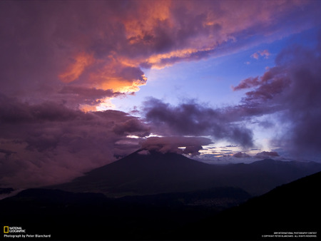 Sunset Over Mountain - skies, sunset, nature, mountain