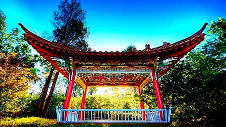 Chinese Pavilion - resting place, colorful, trees, pavilion, beauty