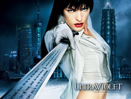 Ultra violet - white, sword, mila jovovich, woman, blue