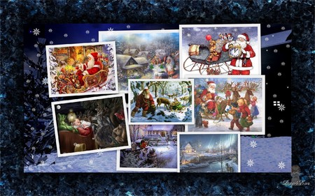 Blue with Snowflakes - widescreen, christmas, santa, winter, blue, collage, xmas, snow flakes