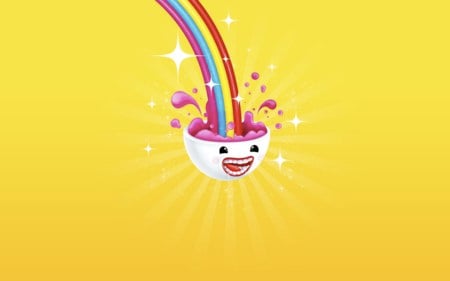 funny rainbow guy - yellow, rainbow, sunshine, sparkles, face, evil