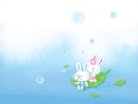 Cartoon Rabbit - white, rabbit, cartoon, blue