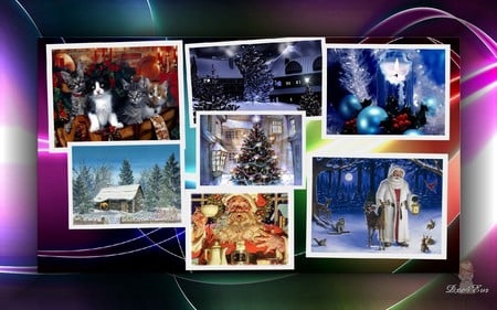 Colorful Christmas Collage - santa, collage, xmas, trees, kittens, color, christmas, widescreen