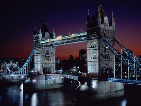 tower-bridge - tower-bridge, red, scene, london, night, sky, bridge