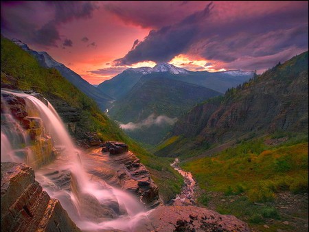 Beauty of Nature - colours, clouds, waterfall, beautiful, view, mountains