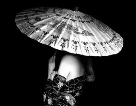 Shy - white, girl, umbrella, japanese, black