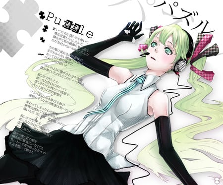 Hatsune Miku - hatsune miku, sexy, girl, twintails, long hair, lyrics, green eyes, vocaloid, headphones, anime, cute, green hair