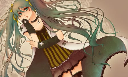 Miku - hatsune miku, skirt, sexy, girl, blue eyes, ribbons, long hair, thighhighs, blue hair, vocaloid, anime, cute