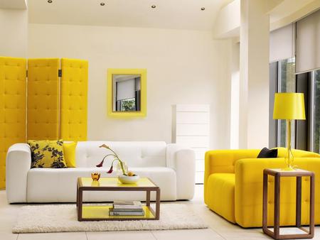 Yellow and White - white, room, yellow, abstract, furniture