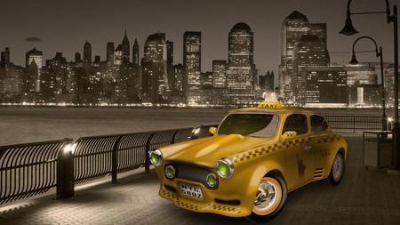 Taxi - taxi, buildings, abstract