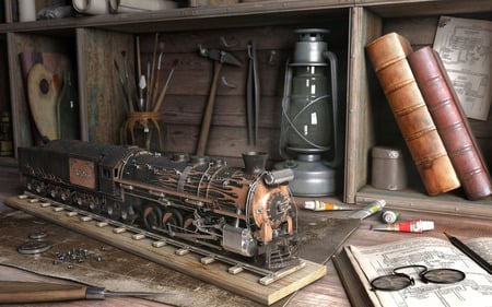 Prototype - abstract, paint, photography, brushes, books, crafts, trains, glasses, tools, hobbies, work bench, craftsman