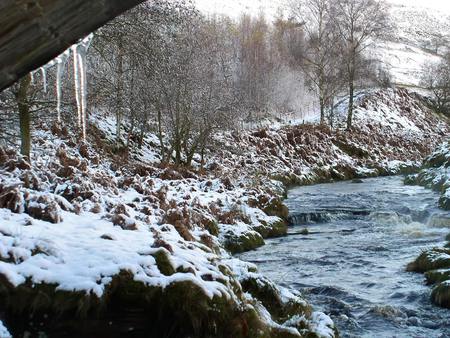 Snowy Winter Stream - stream, winter, water, rocks