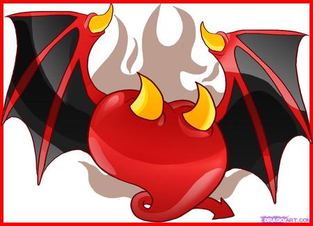 WINGED DEVIL HEART - devil, winged, heart